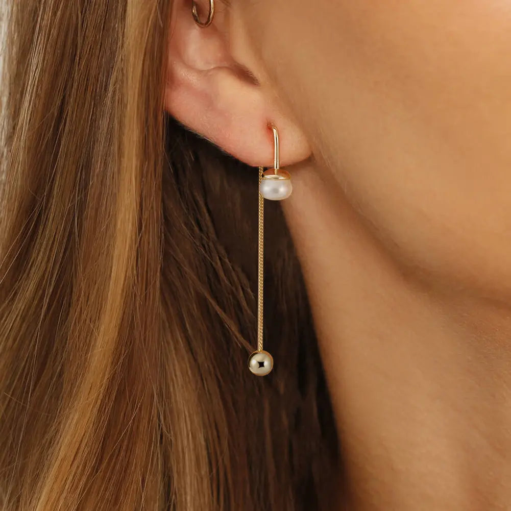 Cultured Freashwater Pearl 14K Gold Plated 925 Sterling Silver Drop Bead Earrings TQ