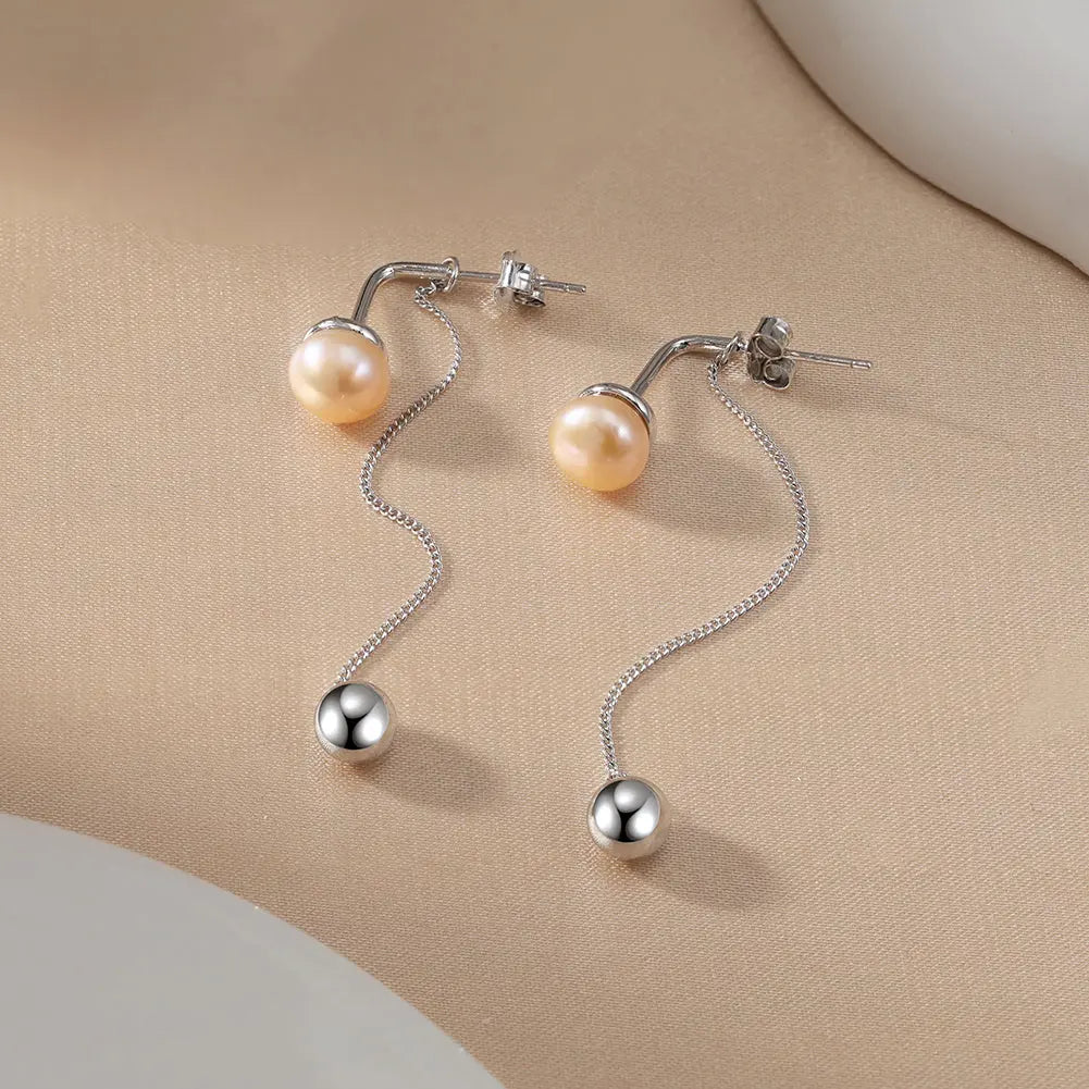 Cultured Freashwater Pearl 14K Gold Plated 925 Sterling Silver Drop Bead Earrings TQ