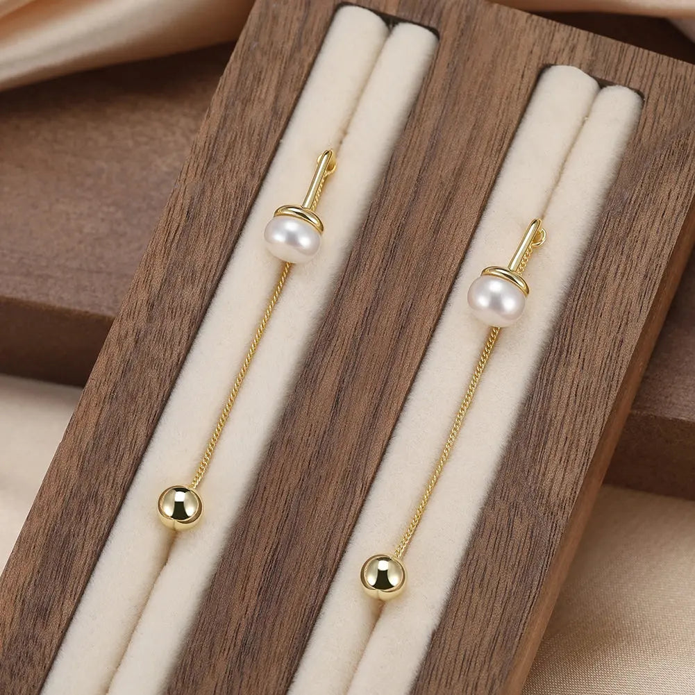 Cultured Freashwater Pearl 14K Gold Plated 925 Sterling Silver Drop Bead Earrings TQ