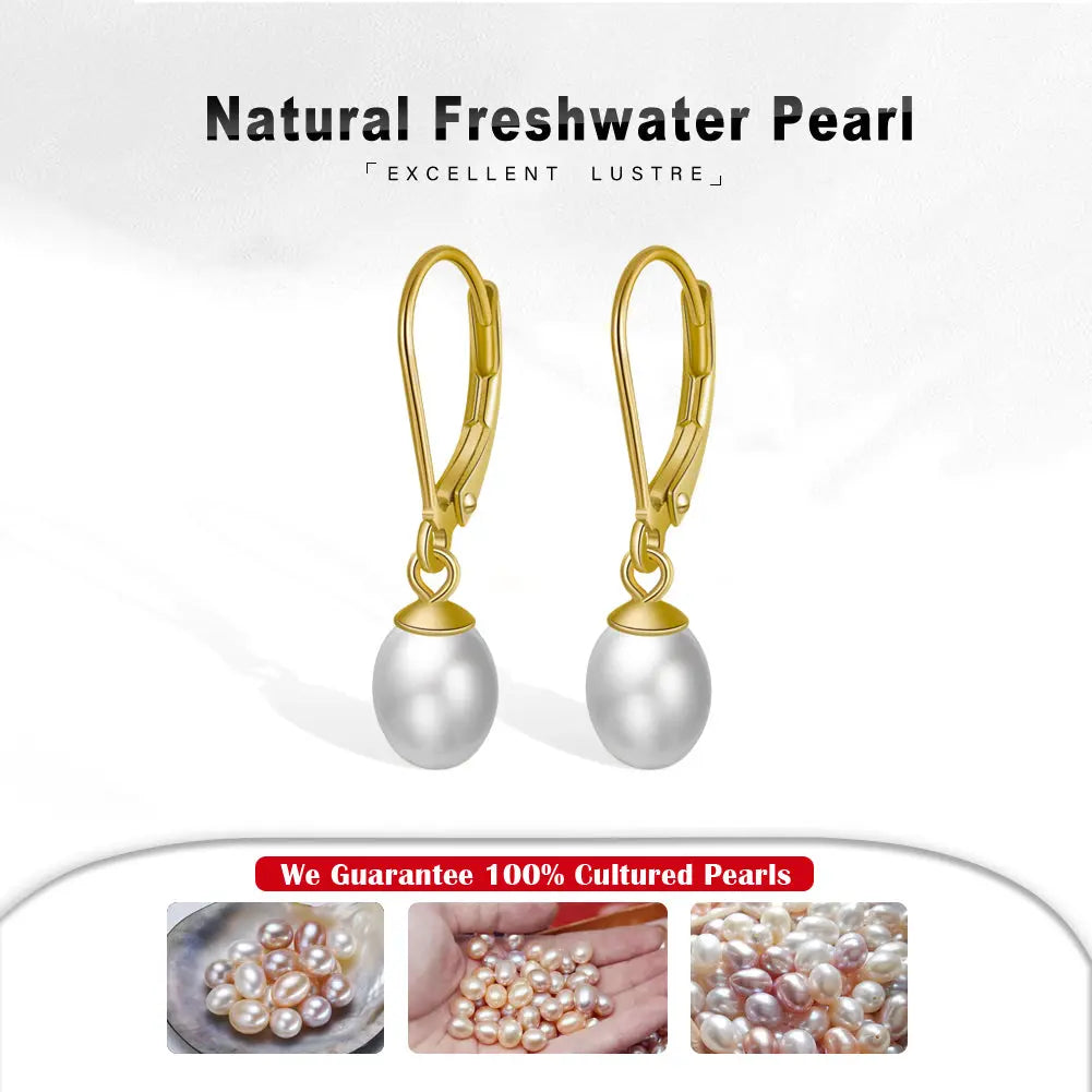 Cultured Freashwater Pearl 14K Gold Plated 925 Sterling Silver French D-shaped Buckle Earrings TQ
