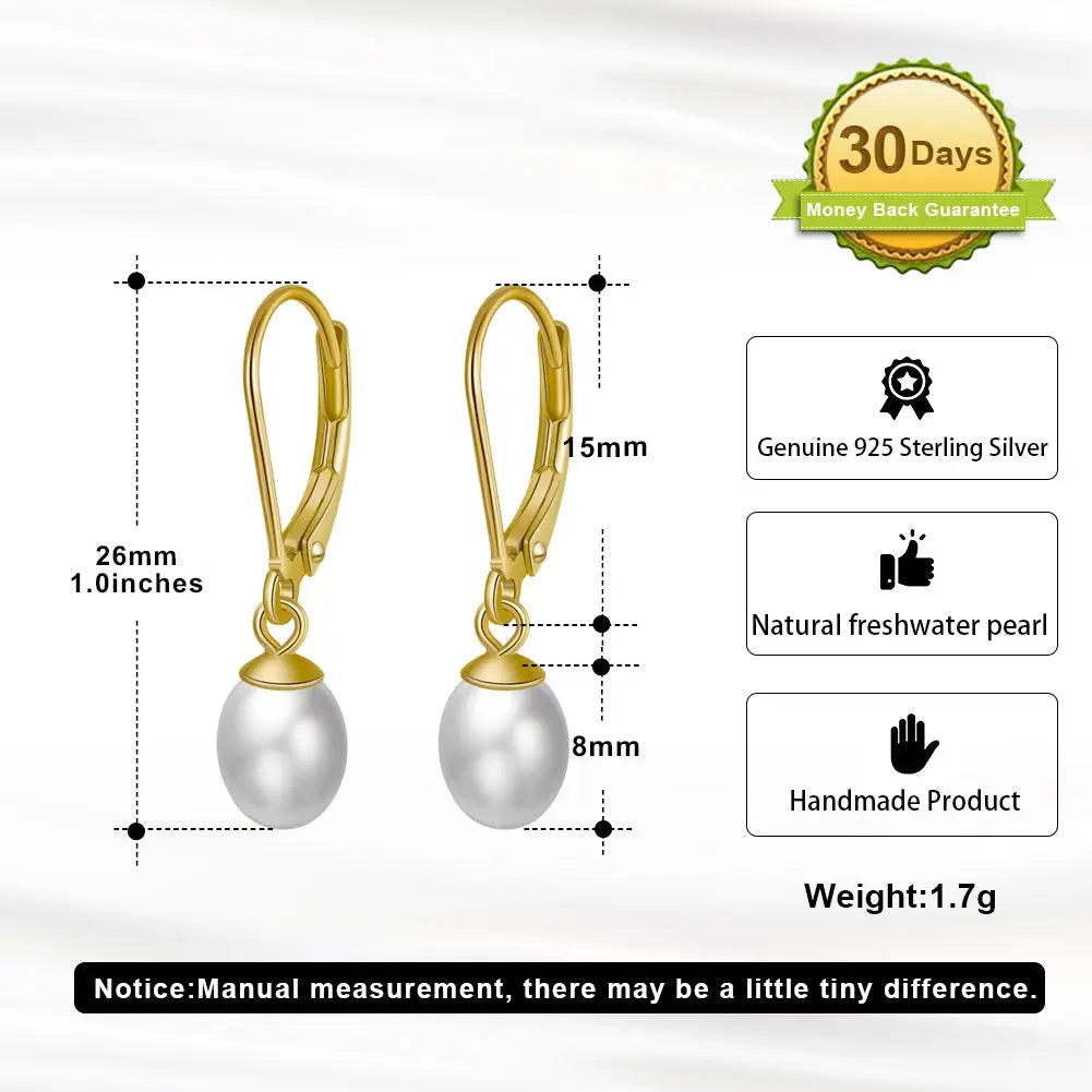 Cultured Freashwater Pearl 14K Gold Plated 925 Sterling Silver French D-shaped Buckle Earrings TQ