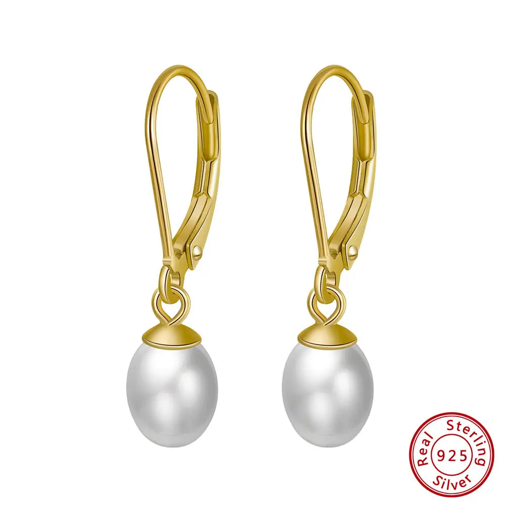 Cultured Freashwater Pearl 14K Gold Plated 925 Sterling Silver French D-shaped Buckle Earrings TQ