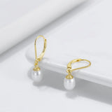 Cultured Freashwater Pearl 14K Gold Plated 925 Sterling Silver French D-shaped Buckle Earrings TQ