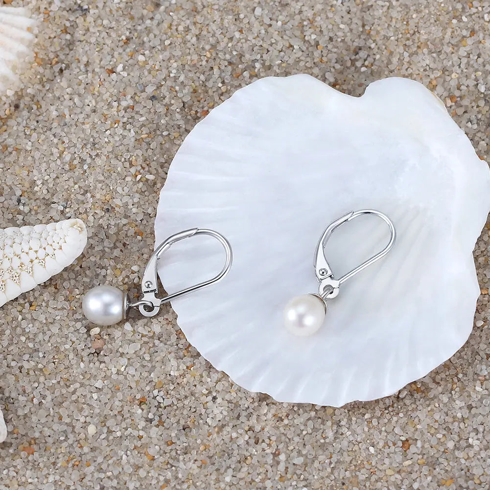 Cultured Freashwater Pearl 14K Gold Plated 925 Sterling Silver French D-shaped Buckle Earrings TQ