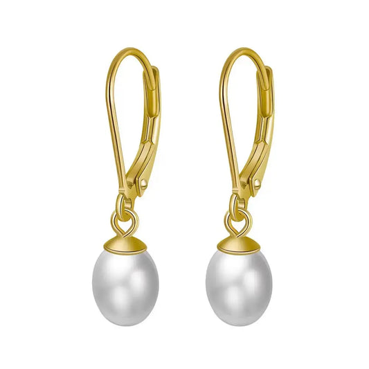 Cultured Freashwater Pearl 14K Gold Plated 925 Sterling Silver French D-shaped Buckle Earrings TQ