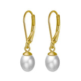 Cultured Freashwater Pearl 14K Gold Plated 925 Sterling Silver French D-shaped Buckle Earrings TQ