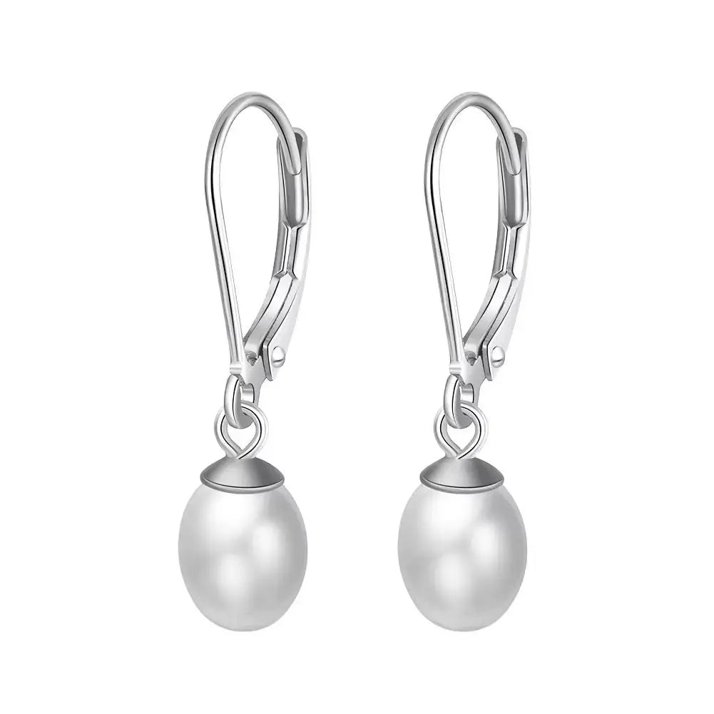 Cultured Freashwater Pearl 14K Gold Plated 925 Sterling Silver French D-shaped Buckle Earrings TQ