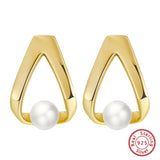 Cultured Freashwater Pear 14K Gold Plated 925 Sterling Silver Triangle Earrings TQ