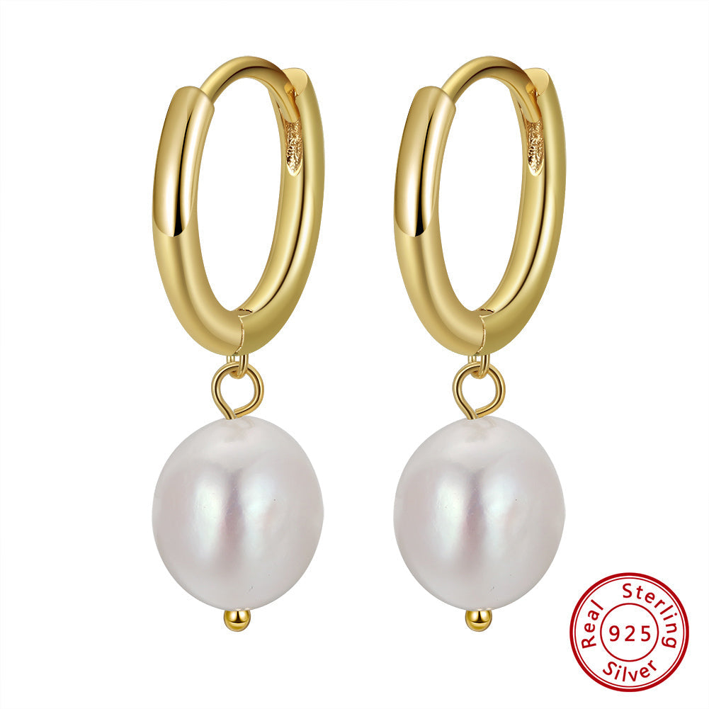 Cultured Freashwater Pear 925 Sterling Silver 14K Gold Plated French Versatile Earrings TQ