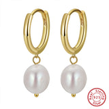 Cultured Freashwater Pear 925 Sterling Silver 14K Gold Plated French Versatile Earrings TQ