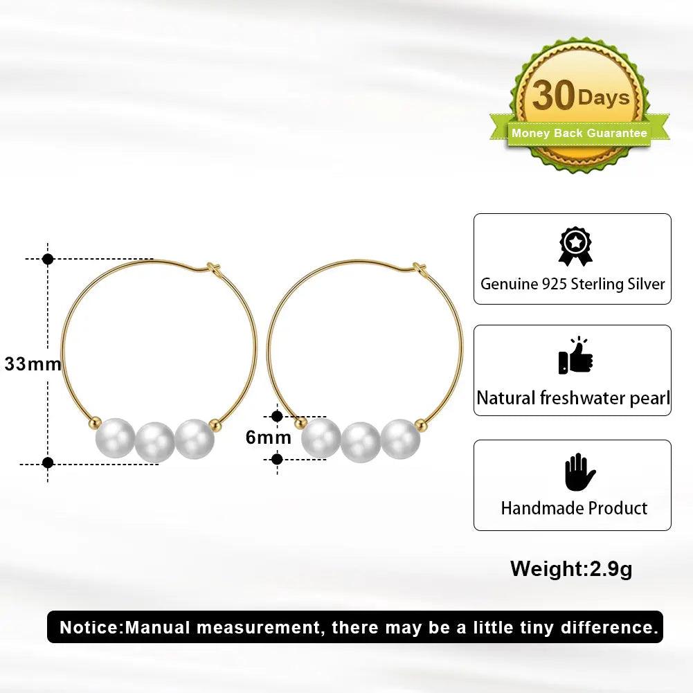 Cultured Freashwater Pear 14K Gold Plated 925 Sterling Silver Big Earrings TQ