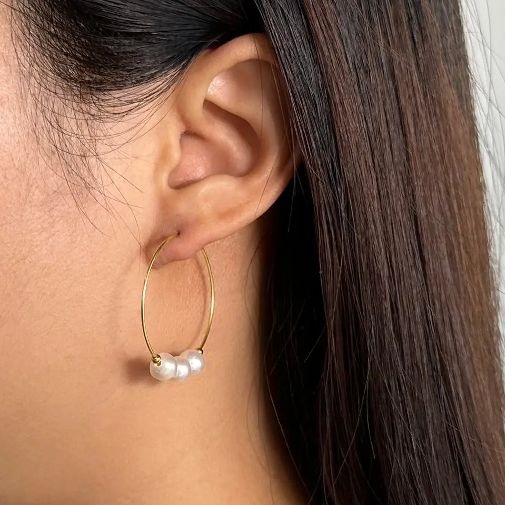 Cultured Freashwater Pear 14K Gold Plated 925 Sterling Silver Big Earrings TQ