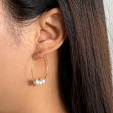 Cultured Freashwater Pear 14K Gold Plated 925 Sterling Silver Big Earrings TQ