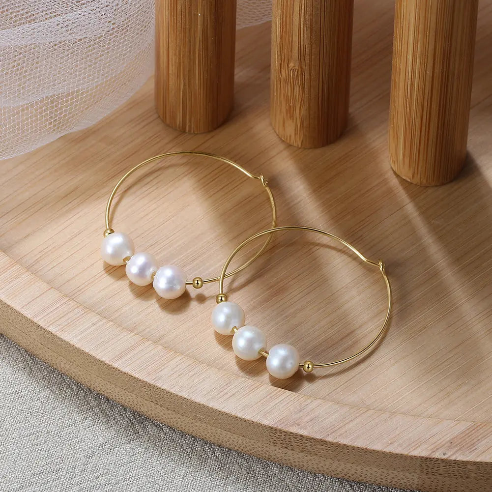 Cultured Freashwater Pear 14K Gold Plated 925 Sterling Silver Big Earrings TQ