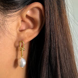 Cultured Freashwater Pear 14K Gold Plated 925 Sterling Silver Horseshoe Chain Baroque Earrings TQ