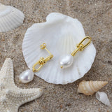 Cultured Freashwater Pear 14K Gold Plated 925 Sterling Silver Horseshoe Chain Baroque Earrings TQ