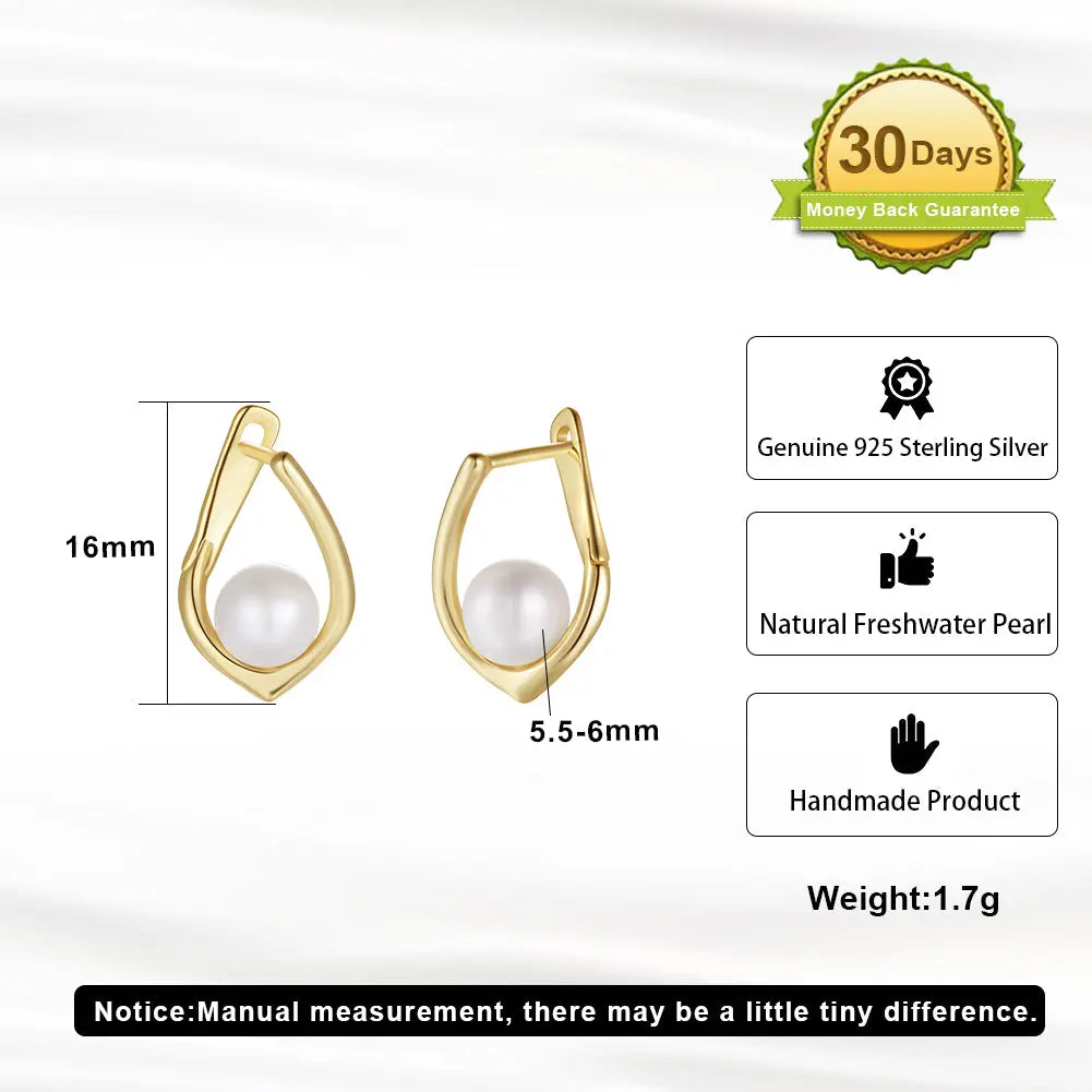Cultured Freashwater Pear 14K Gold Plated 925 Sterling Silver Light Luxury Earrings TQ