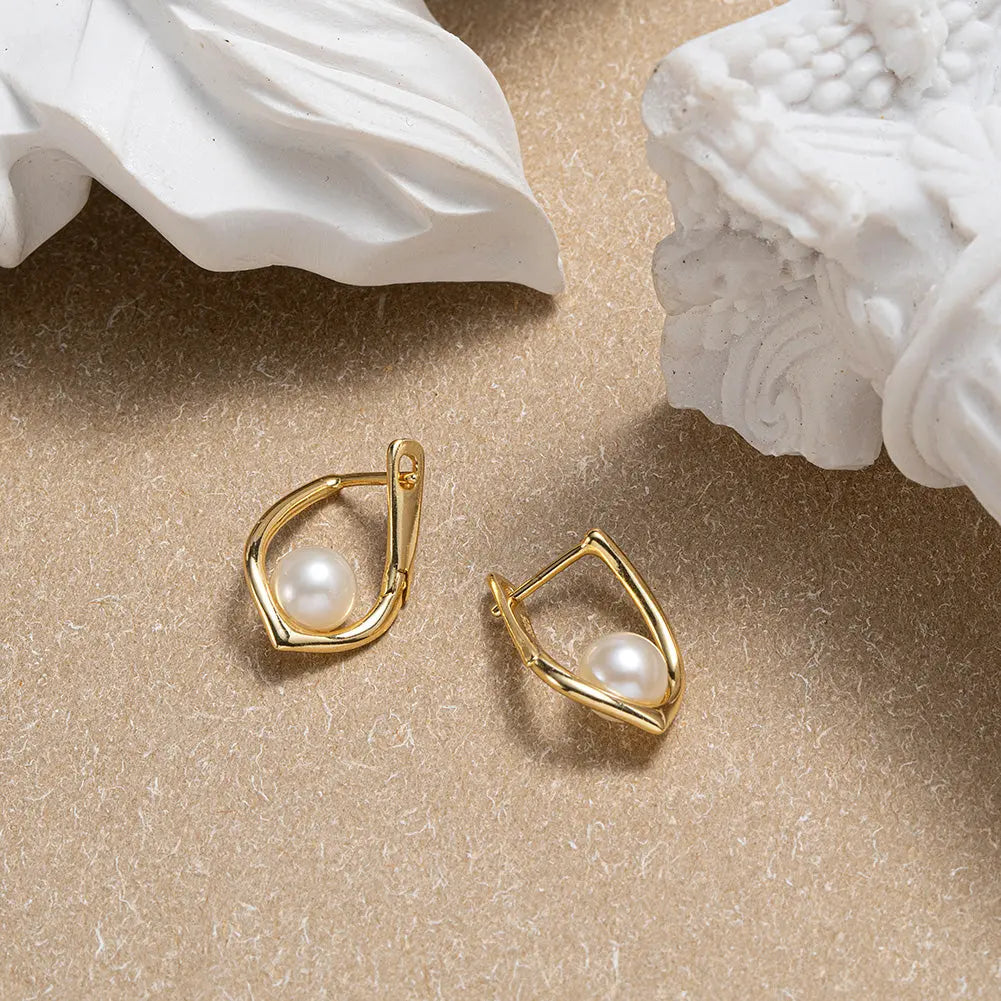 Cultured Freashwater Pear 14K Gold Plated 925 Sterling Silver Light Luxury Earrings TQ
