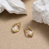 Cultured Freashwater Pear 14K Gold Plated 925 Sterling Silver Light Luxury Earrings TQ