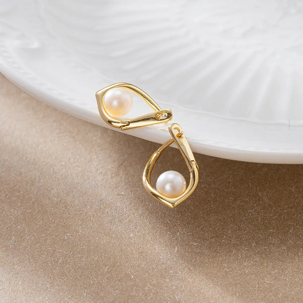 Cultured Freashwater Pear 14K Gold Plated 925 Sterling Silver Light Luxury Earrings TQ