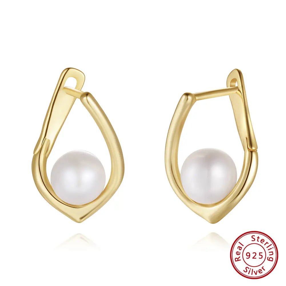 Cultured Freashwater Pear 14K Gold Plated 925 Sterling Silver Light Luxury Earrings TQ