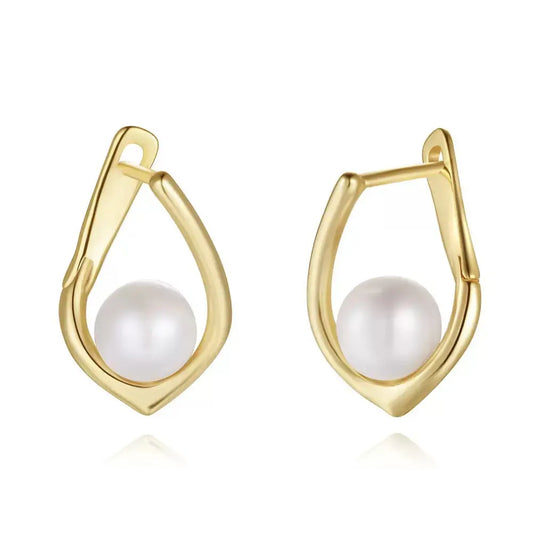 Cultured Freashwater Pear 14K Gold Plated 925 Sterling Silver Light Luxury Earrings TQ