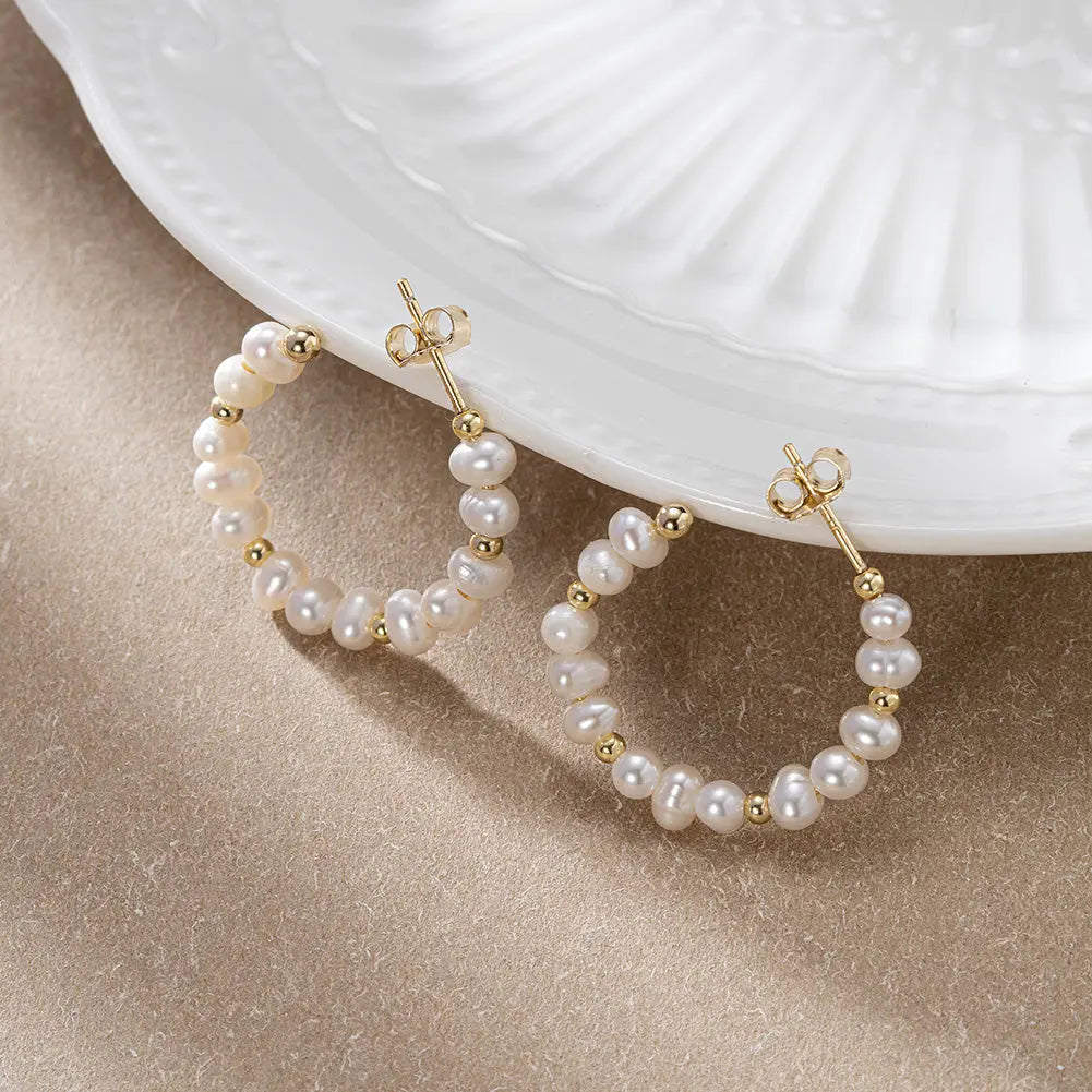 Cultured Freashwater Pear 14K Gold Plated 925 Sterling Silver Baroque Bead Earrings TQ
