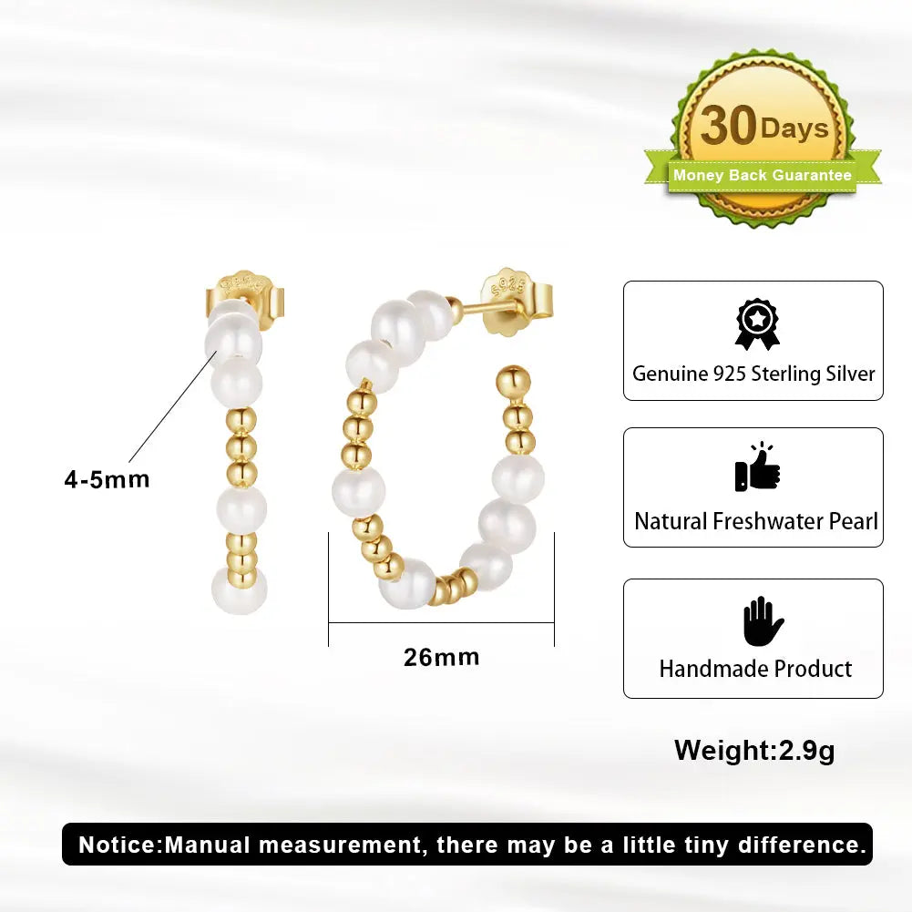 Cultured Freashwater Pear 14K Gold Plated 925 Sterling Silver Round beads With Pearls Earrings TQ