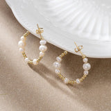 Cultured Freashwater Pear 14K Gold Plated 925 Sterling Silver Round beads With Pearls Earrings TQ