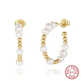 Cultured Freashwater Pear 14K Gold Plated 925 Sterling Silver Round beads With Pearls Earrings TQ