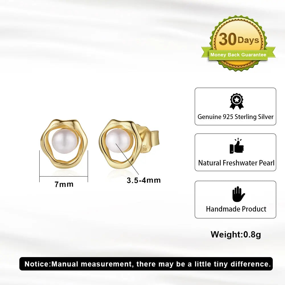 Cultured Freashwater Pear 14K Gold Plated 925 Sterling Silver Flower Shaped Earrings TQ