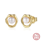 Cultured Freashwater Pear 14K Gold Plated 925 Sterling Silver Flower Shaped Earrings TQ