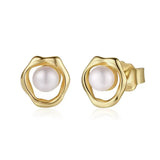 Cultured Freashwater Pear 14K Gold Plated 925 Sterling Silver Flower Shaped Earrings TQ