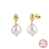 Cultured Freshwater Pearl 14K Gold Plated 925 Sterling Silver Irregular Baroque Earrings TQ