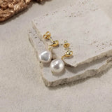 Cultured Freshwater Pearl 14K Gold Plated 925 Sterling Silver Irregular Baroque Earrings TQ