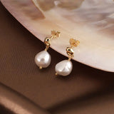 Cultured Freshwater Pearl 14K Gold Plated 925 Sterling Silver Irregular Baroque Earrings TQ
