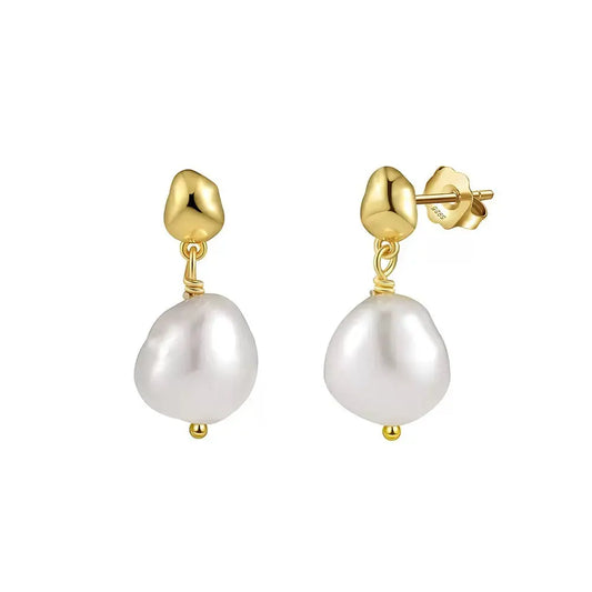 Cultured Freshwater Pearl 14K Gold Plated 925 Sterling Silver Irregular Baroque Earrings TQ