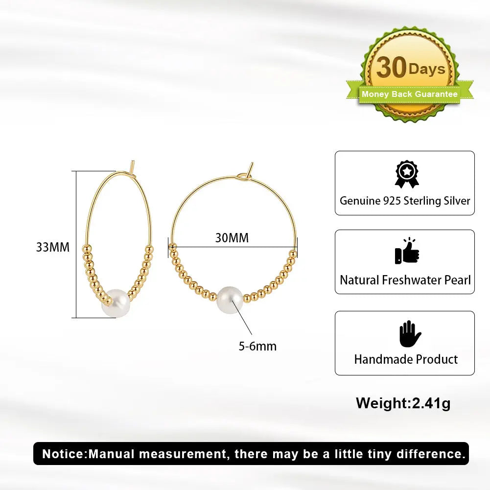 Cultured Freashwater Pear 14K Gold Plated 925 Sterling Silver Large Single Pearl Earrings TQ