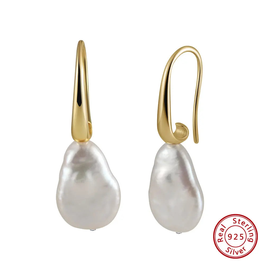 Cultured Freshwater Pearl 925 Sterling Silver 14K Gold Plated Baroque Shaped Earrings TQ