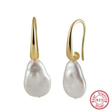 Cultured Freshwater Pearl 925 Sterling Silver 14K Gold Plated Baroque Shaped Earrings TQ