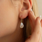 Cultured Freshwater Pearl 925 Sterling Silver 14K Gold Plated Baroque Shaped Earrings TQ