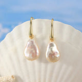 Cultured Freshwater Pearl 925 Sterling Silver 14K Gold Plated Baroque Shaped Earrings TQ