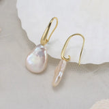 Cultured Freshwater Pearl 925 Sterling Silver 14K Gold Plated Baroque Shaped Earrings TQ