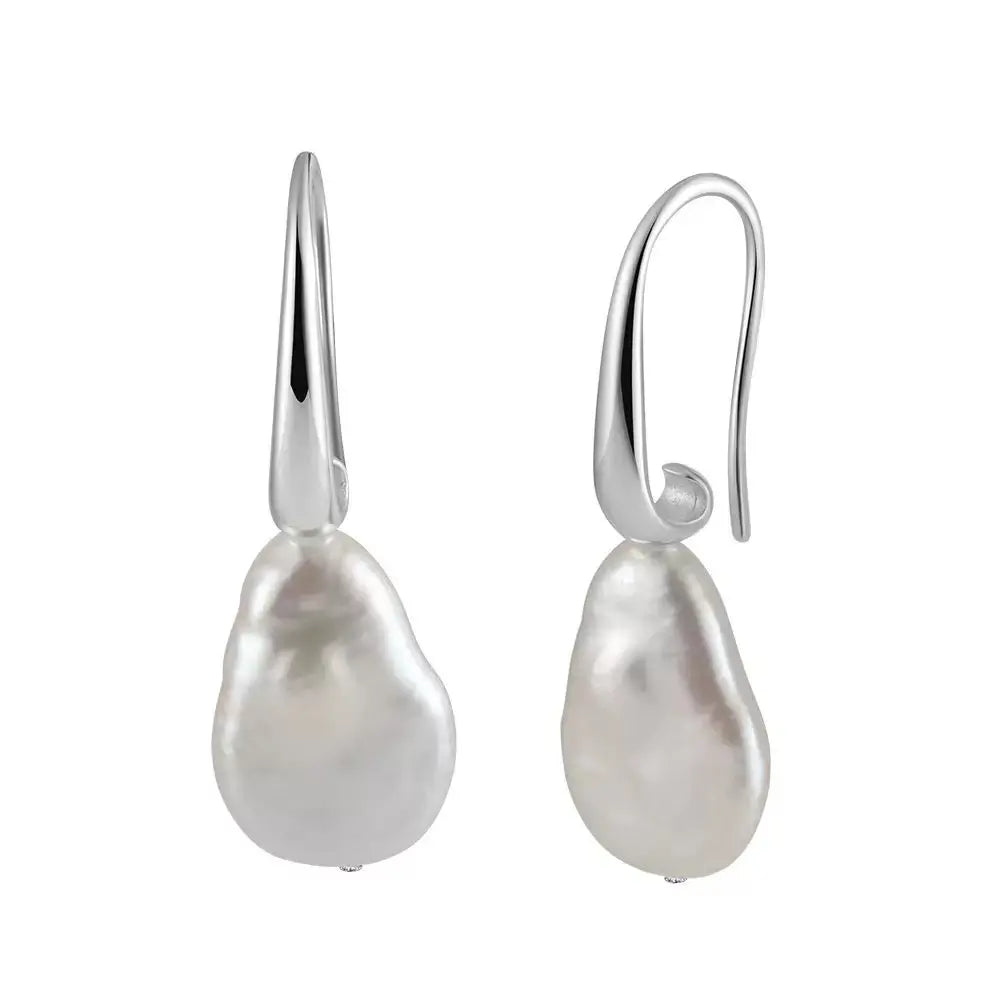 Cultured Freshwater Pearl 925 Sterling Silver 14K Gold Plated Baroque Shaped Earrings TQ