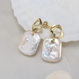 Cultured Freshwater Pearl 14K Gold Plated 925 Sterling Silver Square Baroque Earrings TQ