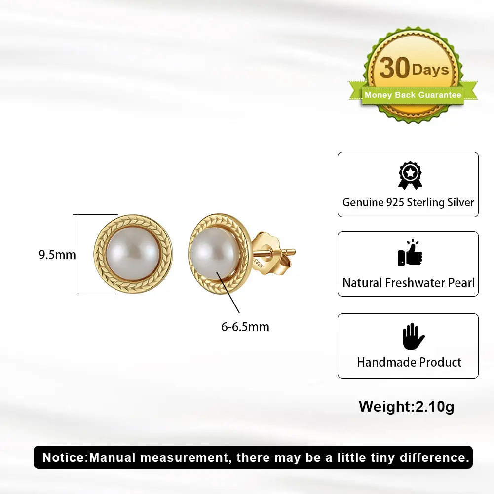 Cultured Freshwater Pearl 925 Sterling Silver 14K Gold Plated Vintage Large Pearl Earrings TQ