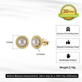 Cultured Freshwater Pearl 925 Sterling Silver 14K Gold Plated Vintage Large Pearl Earrings TQ