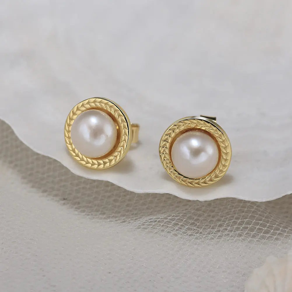 Cultured Freshwater Pearl 925 Sterling Silver 14K Gold Plated Vintage Large Pearl Earrings TQ