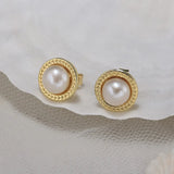Cultured Freshwater Pearl 925 Sterling Silver 14K Gold Plated Vintage Large Pearl Earrings TQ