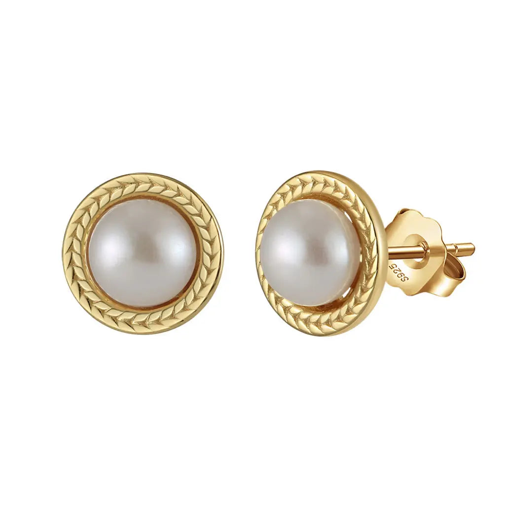 Cultured Freshwater Pearl 925 Sterling Silver 14K Gold Plated Vintage Large Pearl Earrings TQ